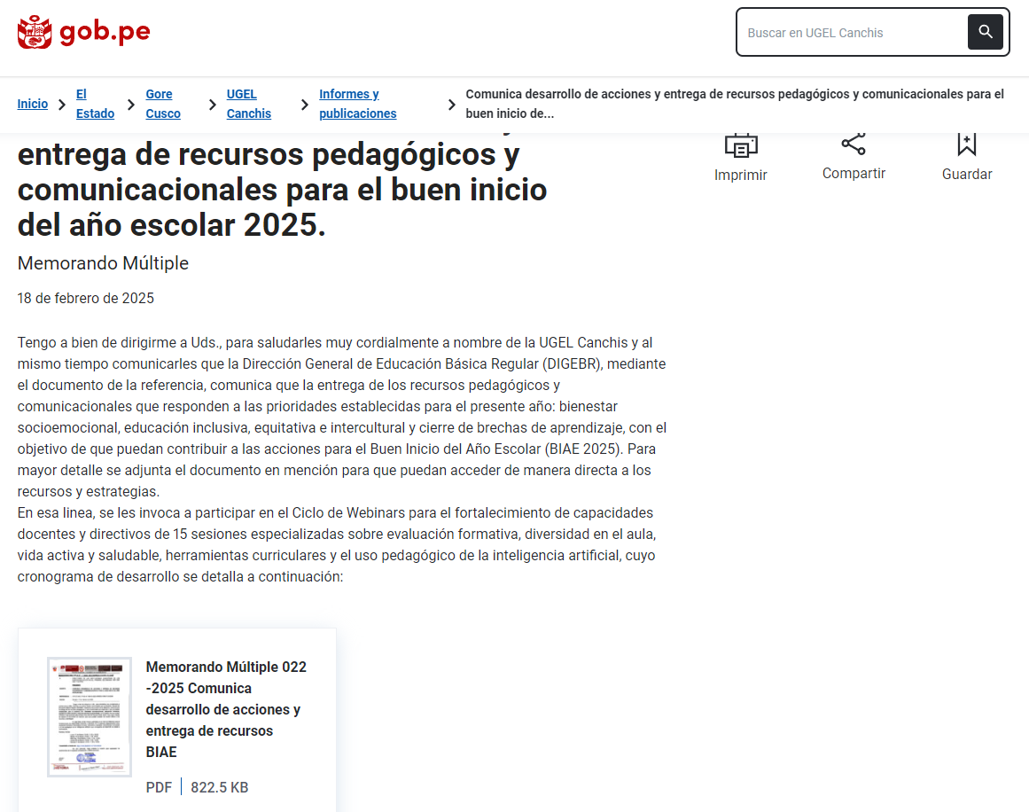 Comunica desarrollo de acciones y entrega de recursos pedagógicos y comunicacionales para el buen inicio del año escolar 2025.